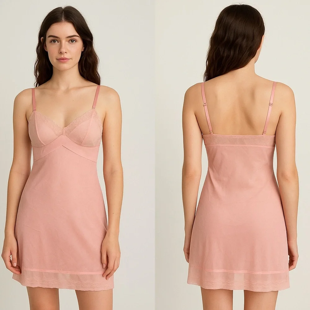 Vintage 60s 70s‎ Blush Pink Lace Trimmed Slip Sz. S